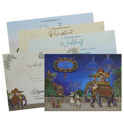 Blue Royal Elephant Padded Wedding Card - KSH73090