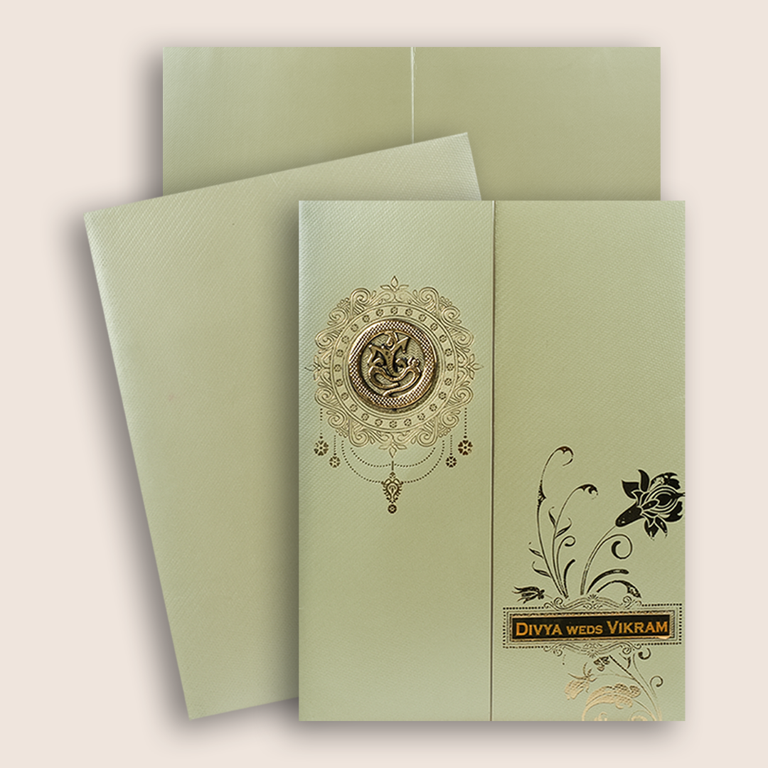 Olive Green Floral Door style Invitation Card - KNK8701LG