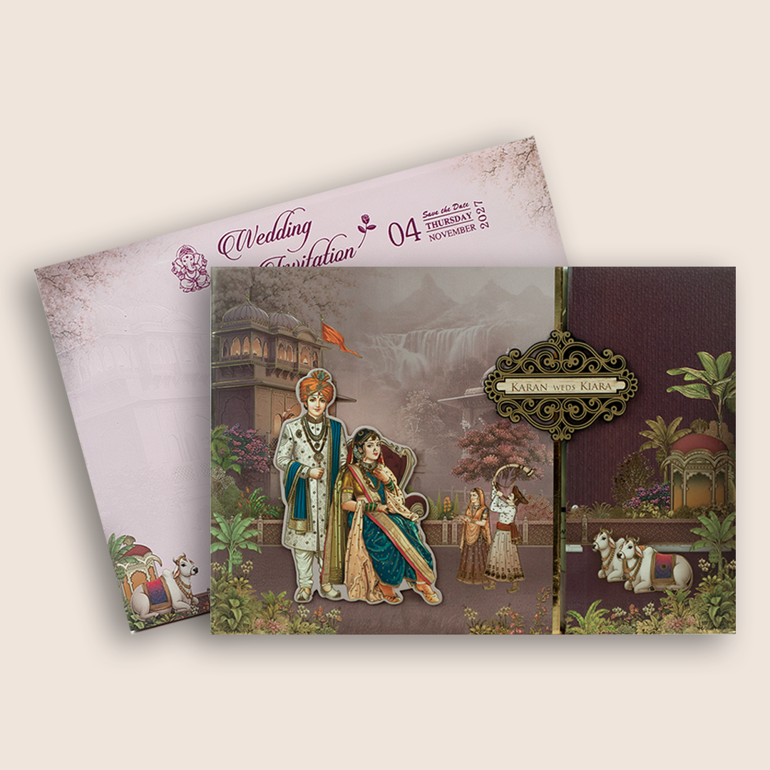 Lavender Bride Groom Padded Door Style Wedding Card - KSH18180