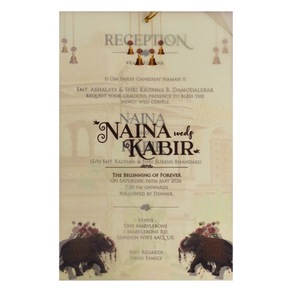 Elephant Carriage Cream Insert Wedding Card-KSH71040