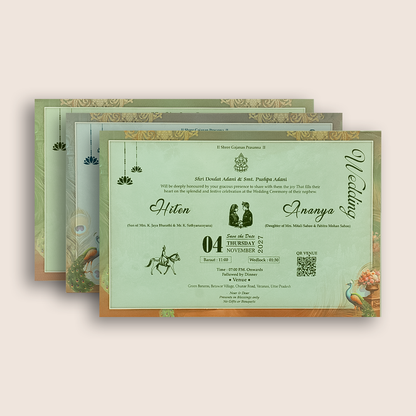 Teal Green Radha Krishna Padded Wedding Invitation - KSH18060