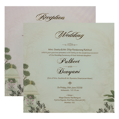 Green Garden Gazebo Padded Wedding Card-KJTS1817