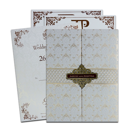 White Textured Padded Wedding Card-KSH73560