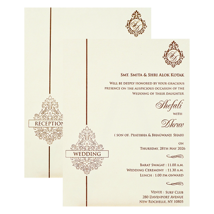 White Gold Foil Floral Padded Wedding card-KRE28240
