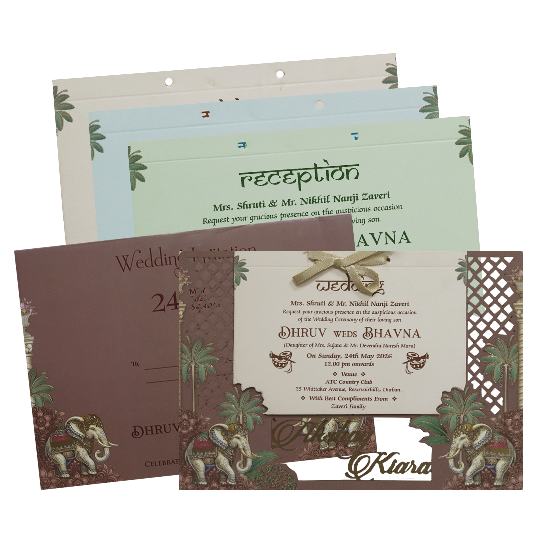 Brown Elephant Laser-cut Wedding Card - KSH72870