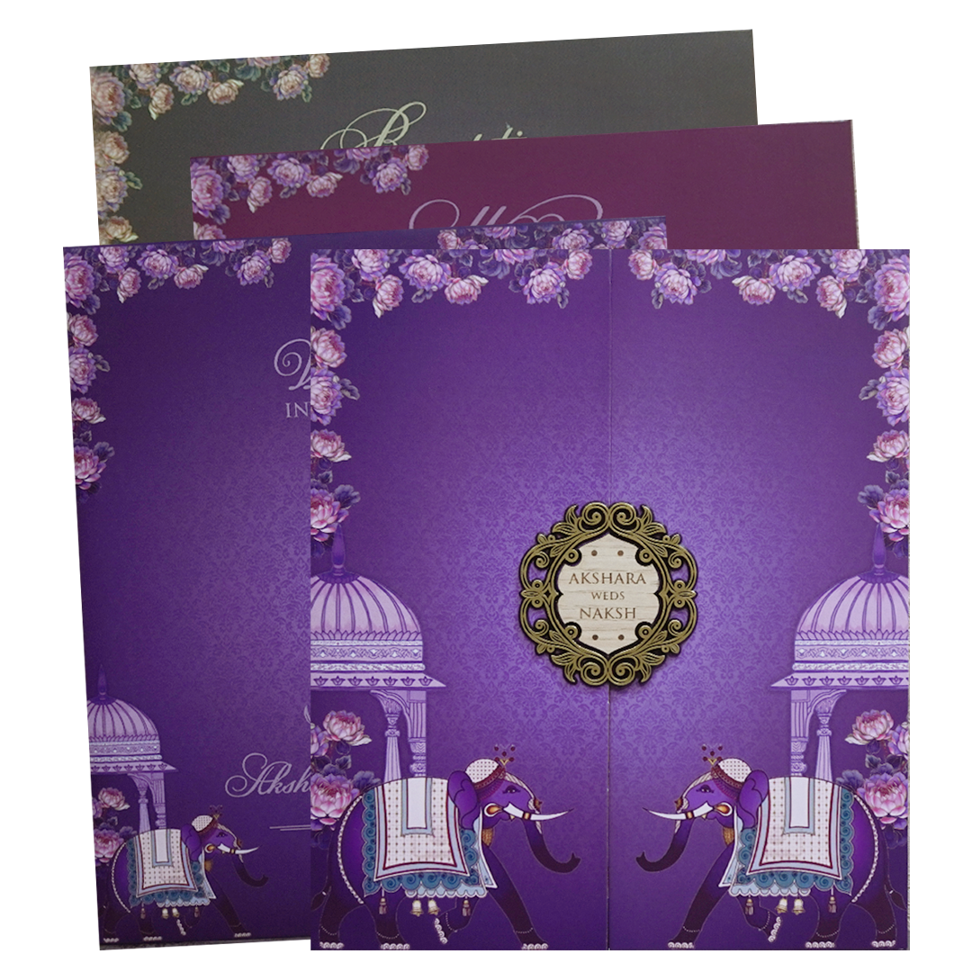 Royal Purple Elephant Palace Wedding Invitation Card - KVN07560