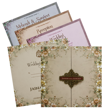 Cream Floral Padded Wedding Card - KSH72730