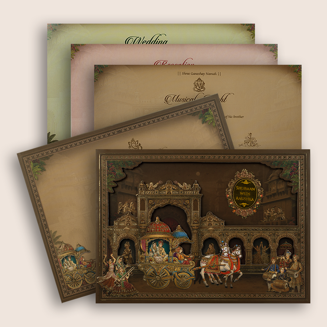 Brown Bride Groom Laser Cut Padded Wedding Invitation - KRB10580