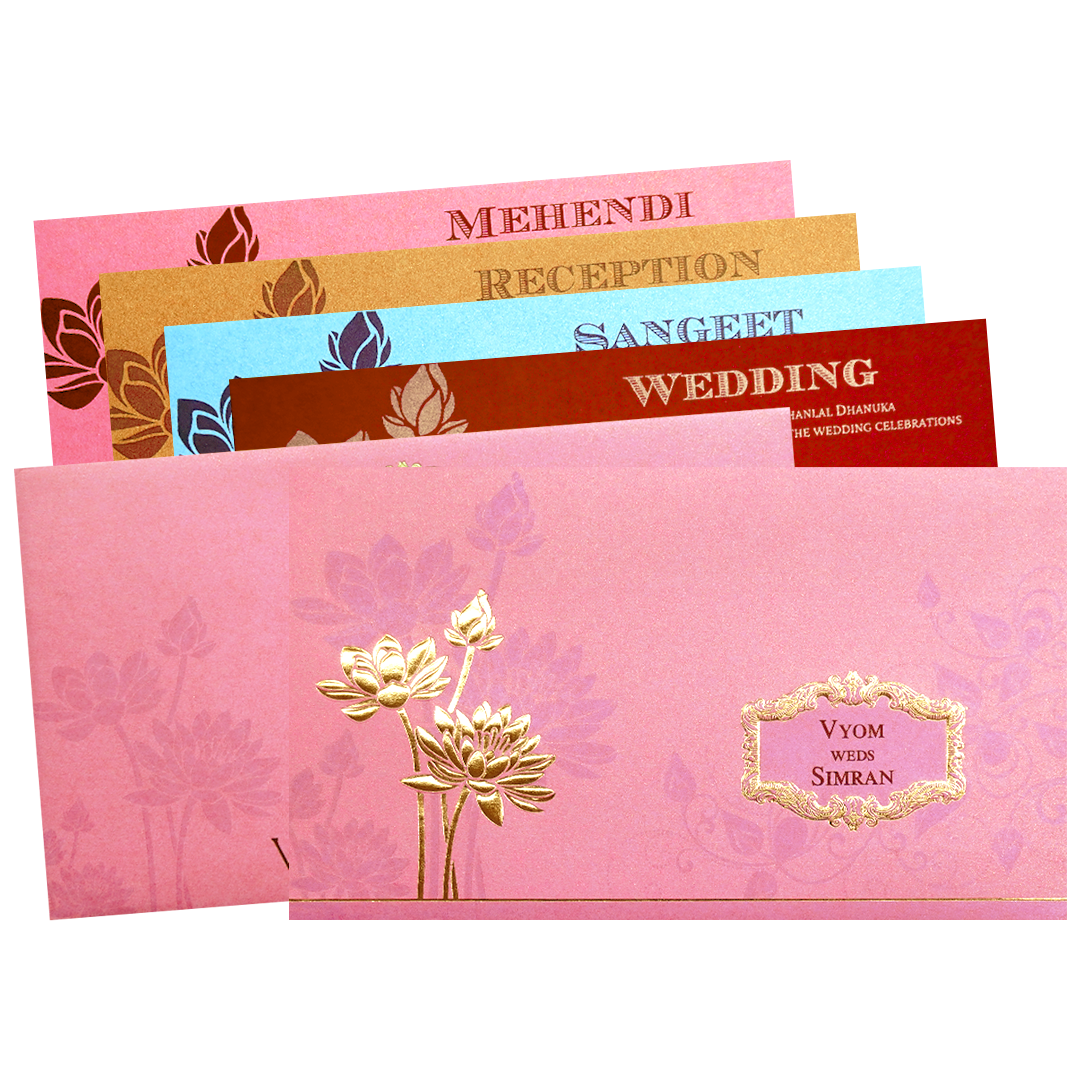 Check out Pink Gold Embossed Flower Wedding Invitation Card at best price. ?WhatsApp Support ?Express Delivery.