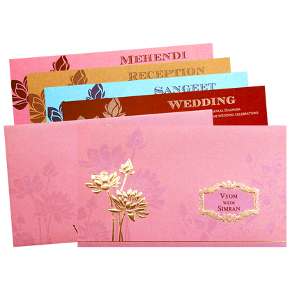 Check out Pink Gold Embossed Flower Wedding Invitation Card at best price. ?WhatsApp Support ?Express Delivery.