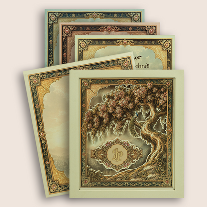 Beige Floral Laser Cut Padded Wedding Card - KPR026100