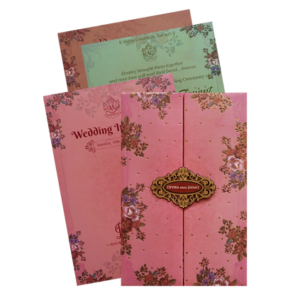Pink Floral Padded Wedding Invitation Card - KVN07340