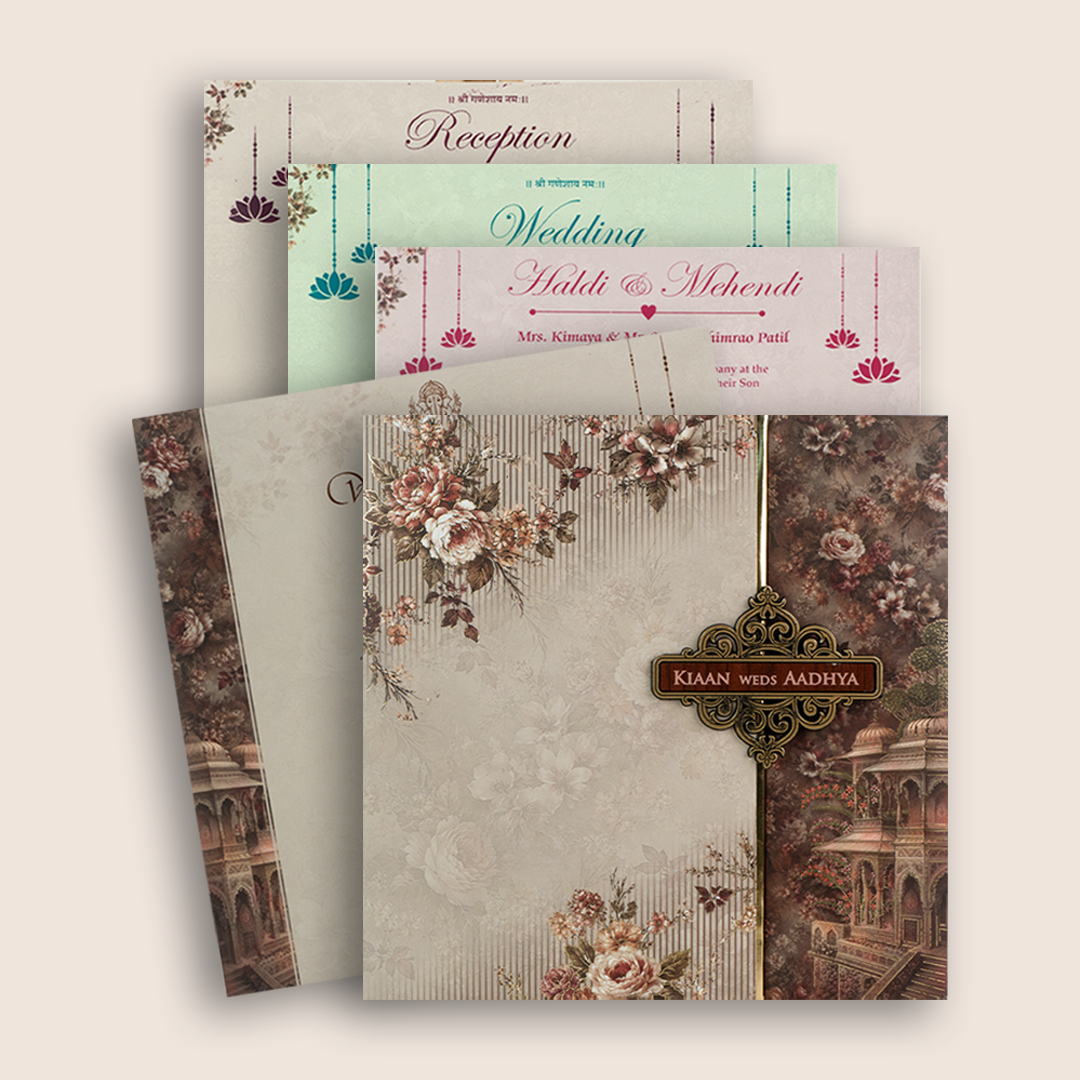 Lavender Floral Padded Door Style Invitation Card - KSH18760