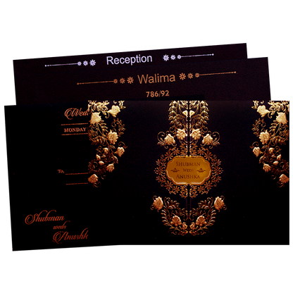 Luxury Black &amp; Gold Embossed Wedding Invitation Box-KRB09712