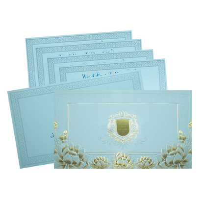 Blue Lotus Gold Foil Luxury Wedding Invitation Card