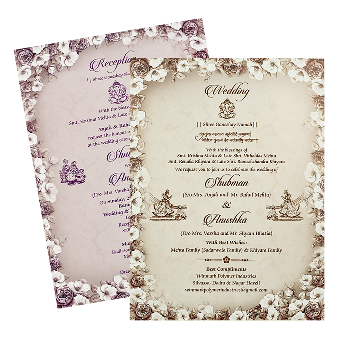 Green Floral Rose Padded Wedding Card-KRB09230