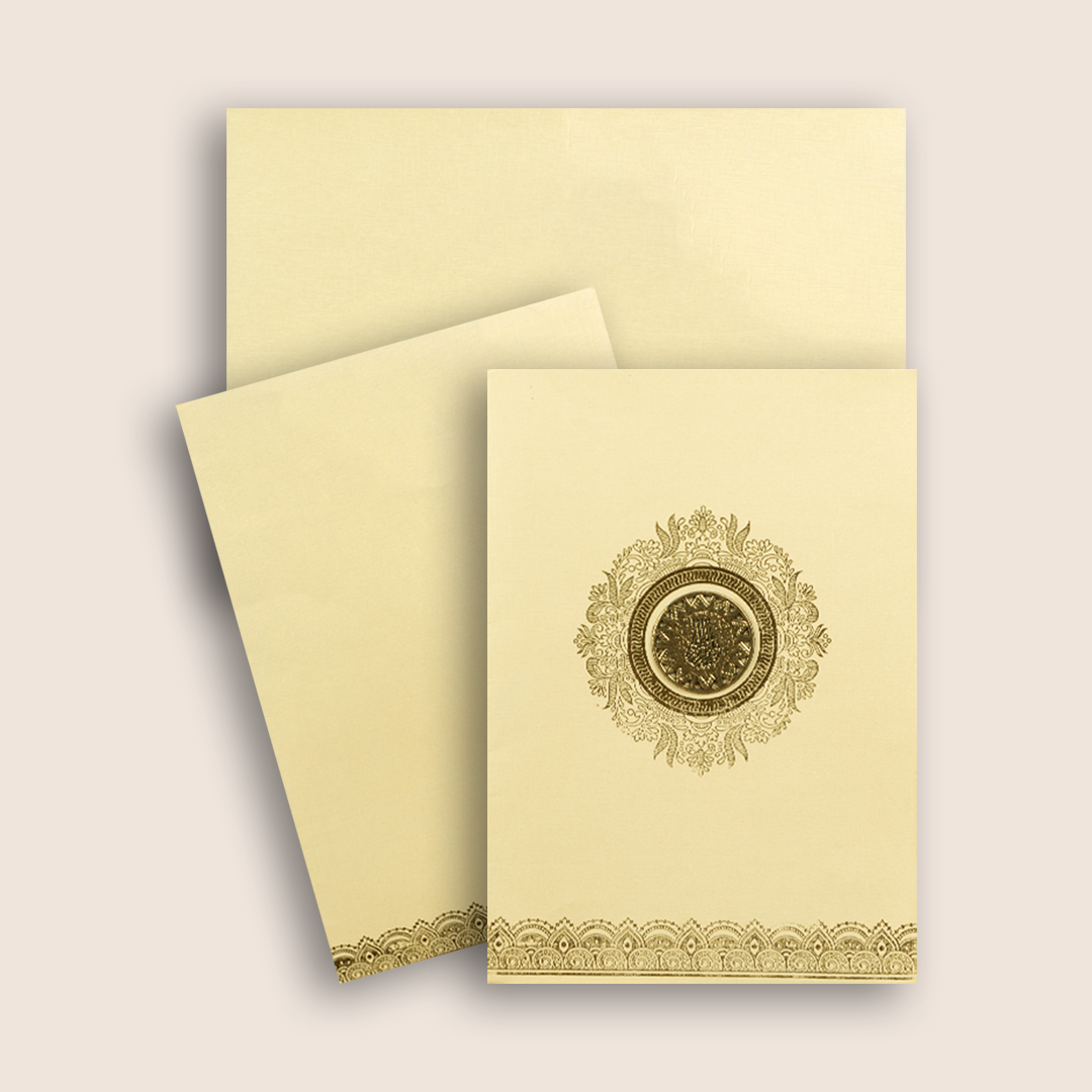 Cream Gold Floral Wedding Card - KNCM16CG