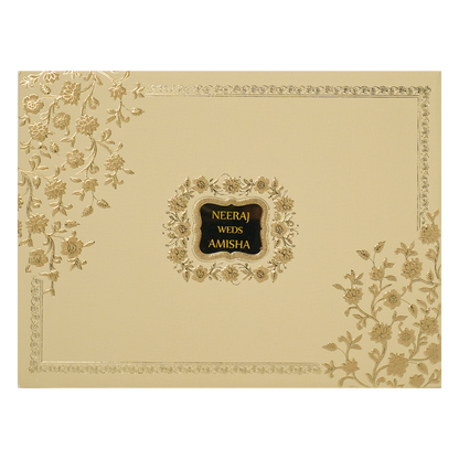 Cream Gold Floral Padded Wedding Card-KSSC1100