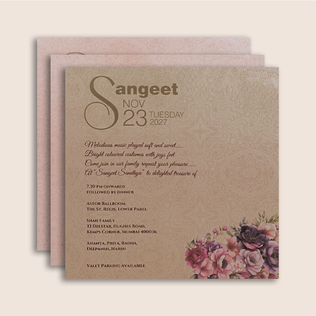 Pink Embossed Floral Padded Marriage Wedding card - KPR024150