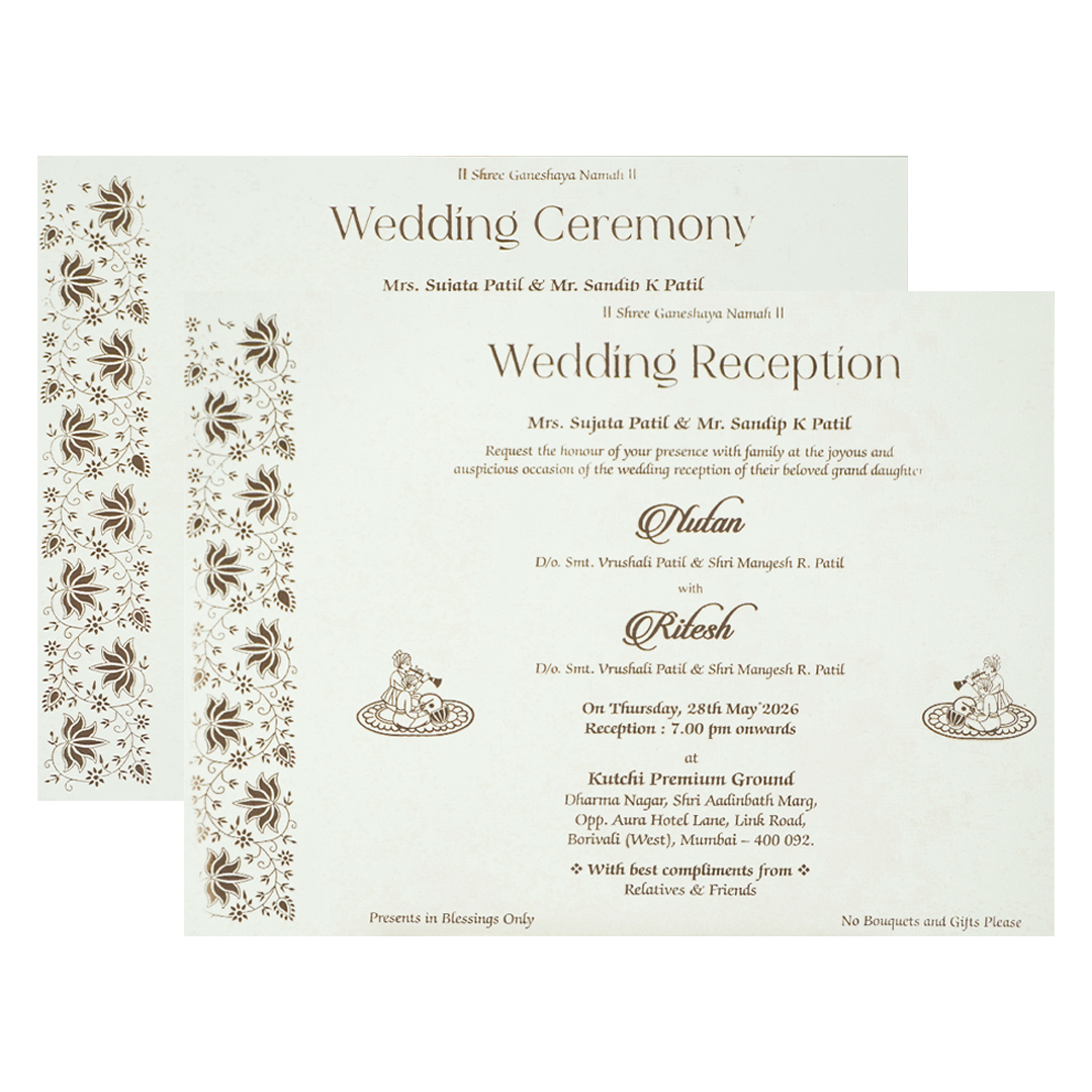 White Floral Gold Foil Padded Wedding Card-KRE25870