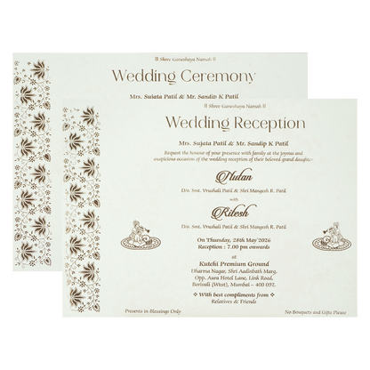 White Floral Gold Foil Padded Wedding Card-KRE25870
