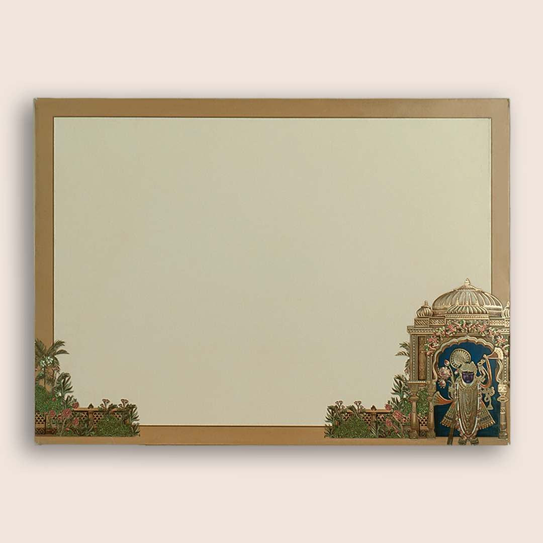 Beige Lord Shrinathji Floral Padded Wedding Card - KAA06140