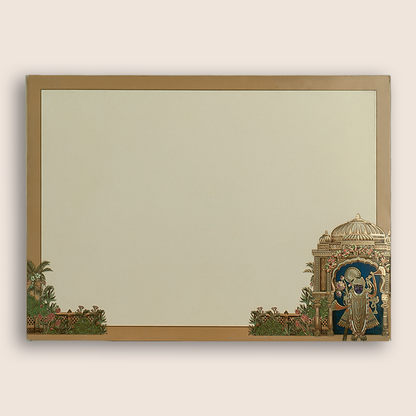 Beige Lord Shrinathji Floral Padded Wedding Card - KAA06140