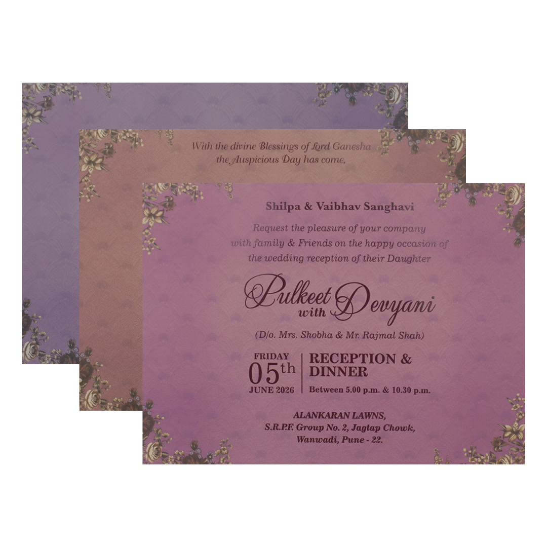 Buy Purple Floral Gold Padded Wedding Card