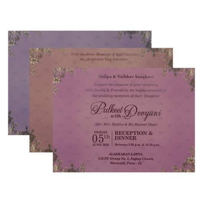 Buy Purple Floral Gold Padded Wedding Card
