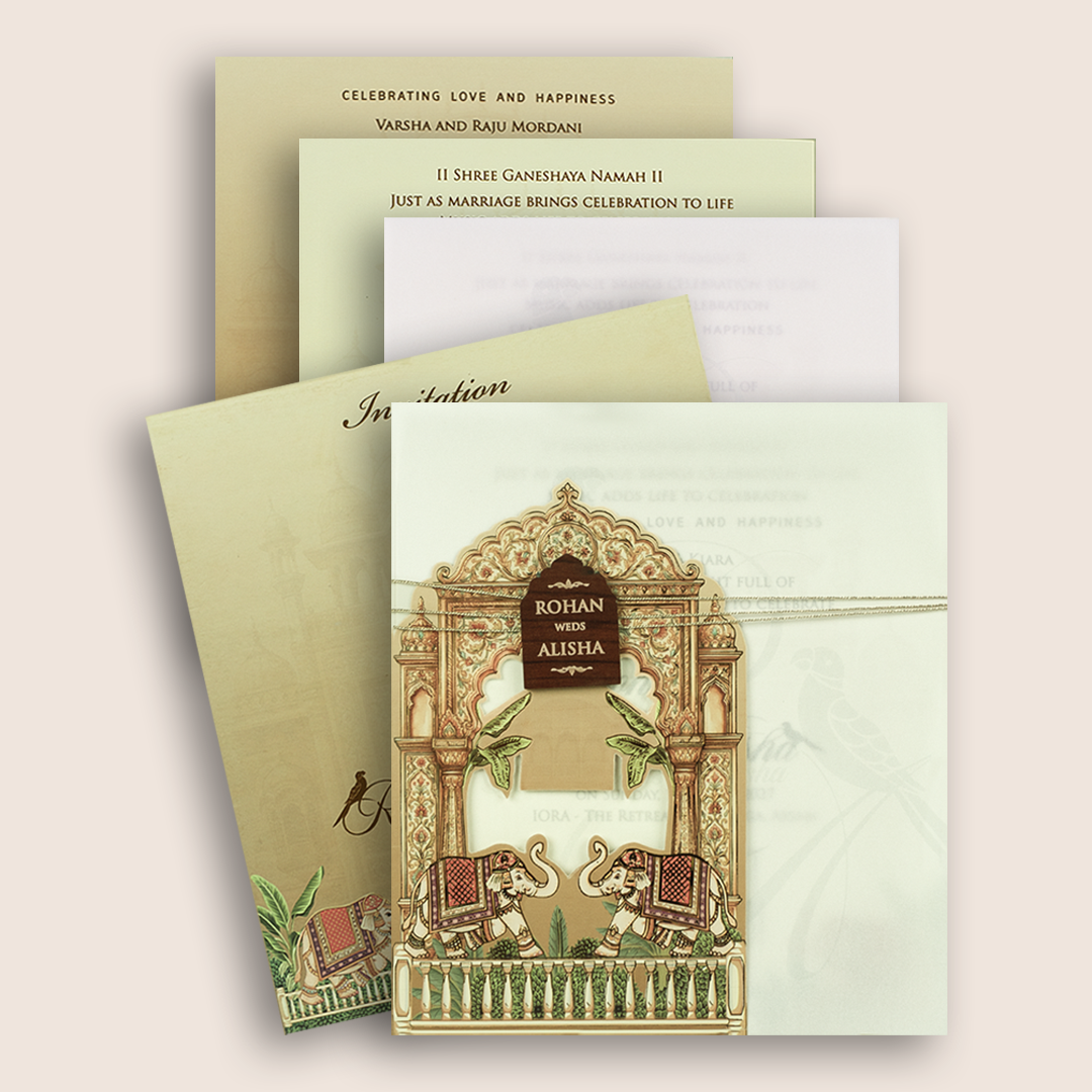 Sandal Laser Cut Elephant Wedding Invitation - KFR17270