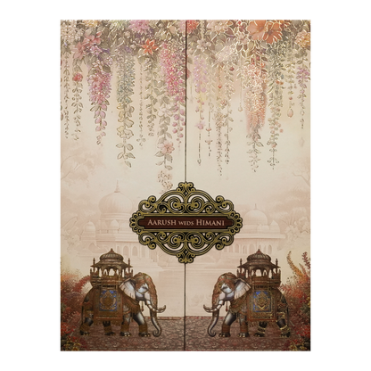 Cream Floral Elephant Padded Wedding Card-KSH72420