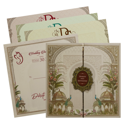 Cream Palace Padded Wedding Card - KSH72710