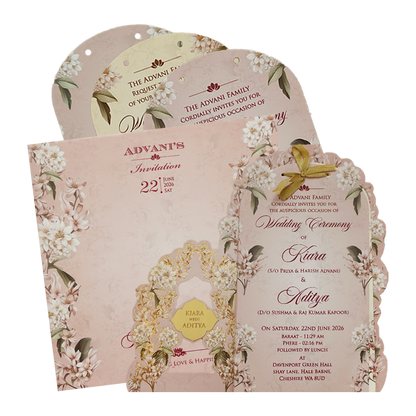 Pastel Pink Floral Cutout Wedding Card - KFR16250