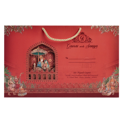 Red Procession Carriage Wedding Invitation Box -KSI64280