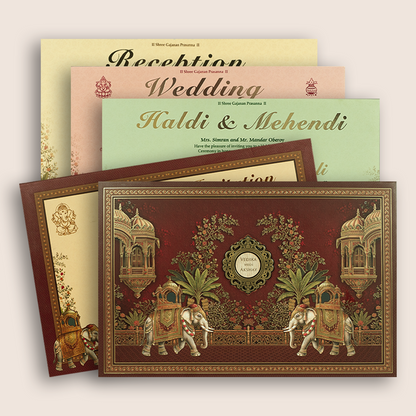 Wine Royal Elephant Padded Wedding Card - KSH18040