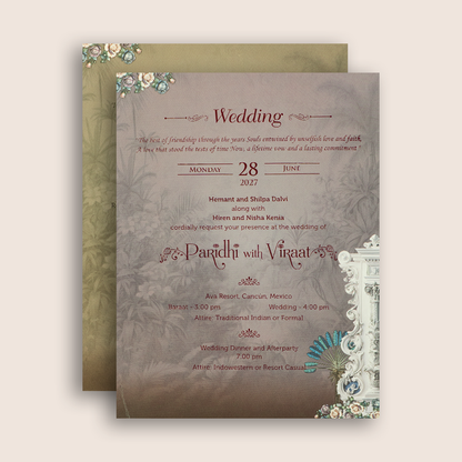 Blue Padded Floral Palace Wedding Card - KVN08010