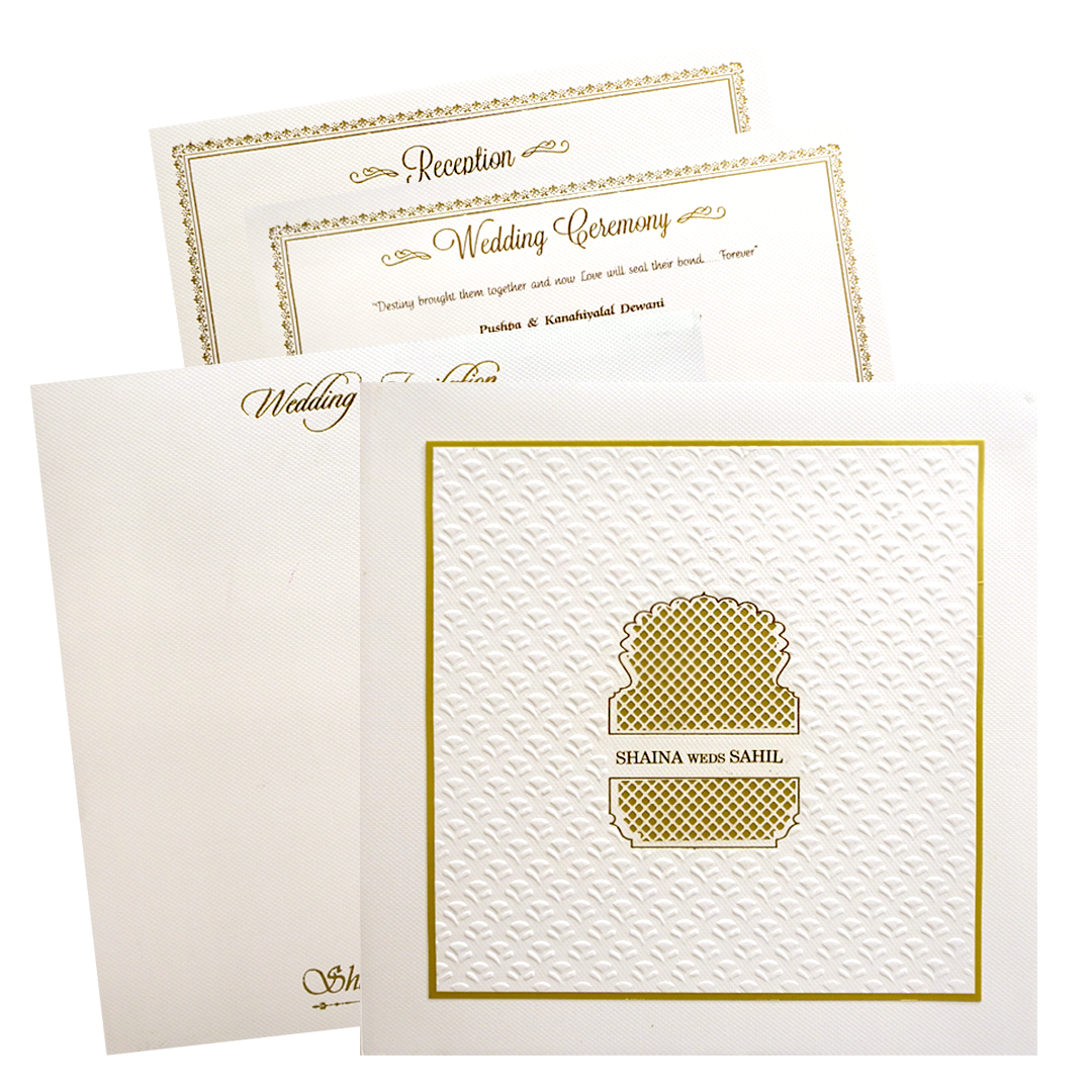 White Gold Geometric Padded Wedding Card - KMMEX8270