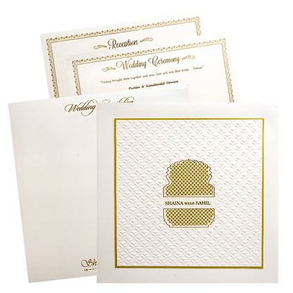 White Gold Geometric Padded Wedding Card - KMMEX8270