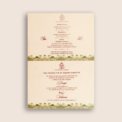 Beige Balaji Padmavathi Floral Wedding Invitation Card - KNCT7411
