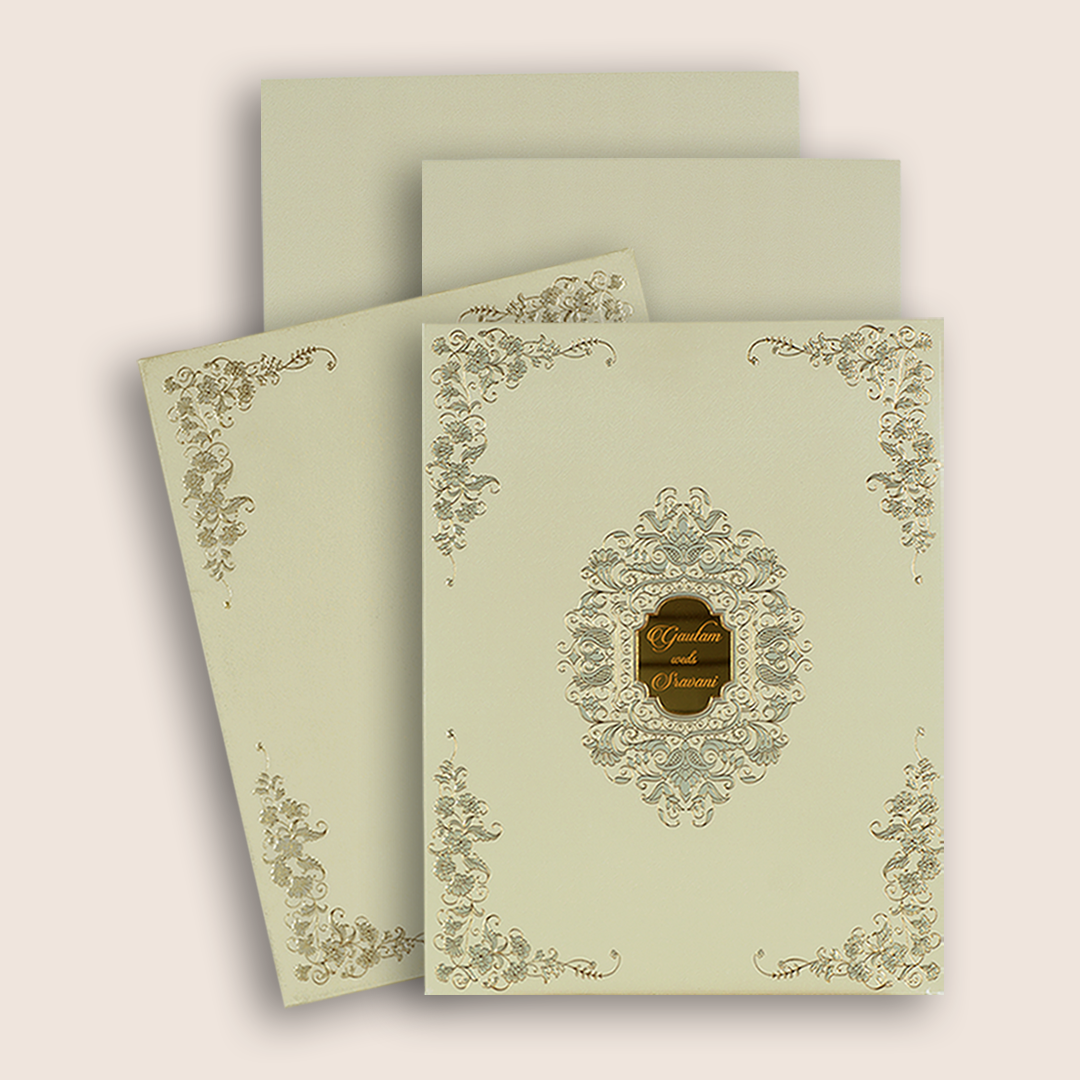 Cream Padded Grey Floral Wedding Card - KAA06420