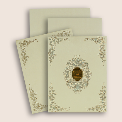 Cream Padded Grey Floral Wedding Card - KAA06420