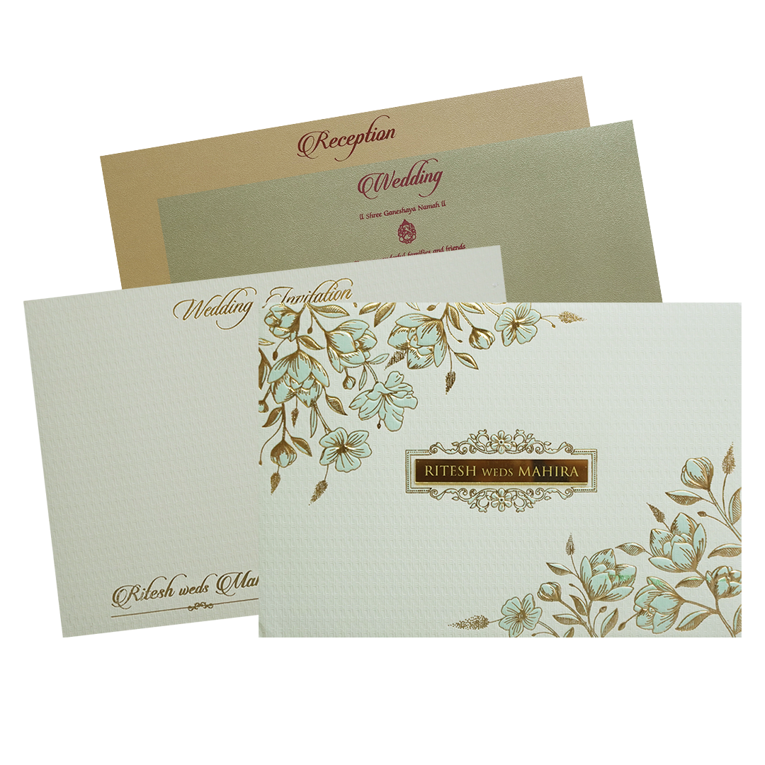 Pastel Green Gold Floral Classic Wedding Card -KMMWD1105