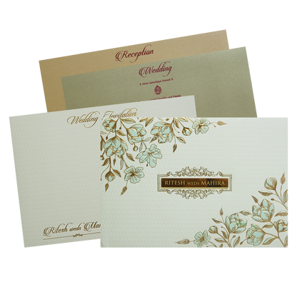 Pastel Green Gold Floral Classic Wedding Card -KMMWD1105