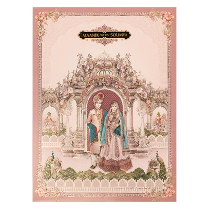 Pink Royal Couple Palace Padded Wedding Card-KSSC2480