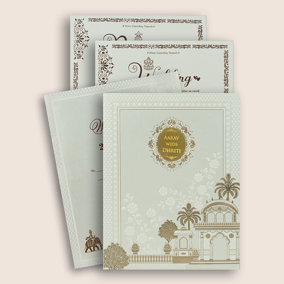 White Embossed Floral Marriage Invitation - KSH27260