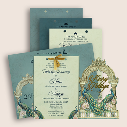 Pastel Blue Peacock MDF Laser Cut Marriage Card - KFR17060