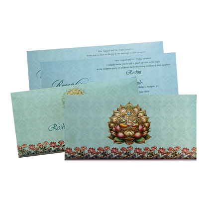 Blue Pastel Vishnu Lakshmi Boxed Wedding Card-KPR06480