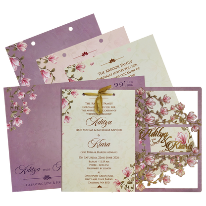 Lavender Lilly Flower MDF Laser Cut Wedding Card - KFR16080
