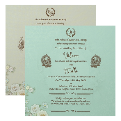 Grey Floral Embossed Circle Paddded Wedding Card-KRE27140
