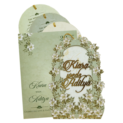 Green Floral Arch Laser-Cut Wedding Card - KFR16130